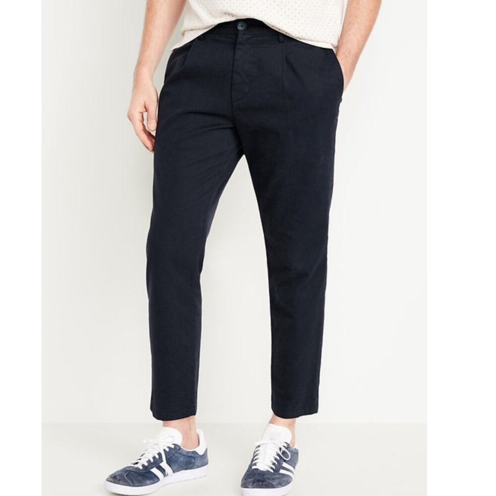 Old Navy Loose Taper Built-In Flex Pleated Ankle Chino, Moire Navy, 32x30, NWT